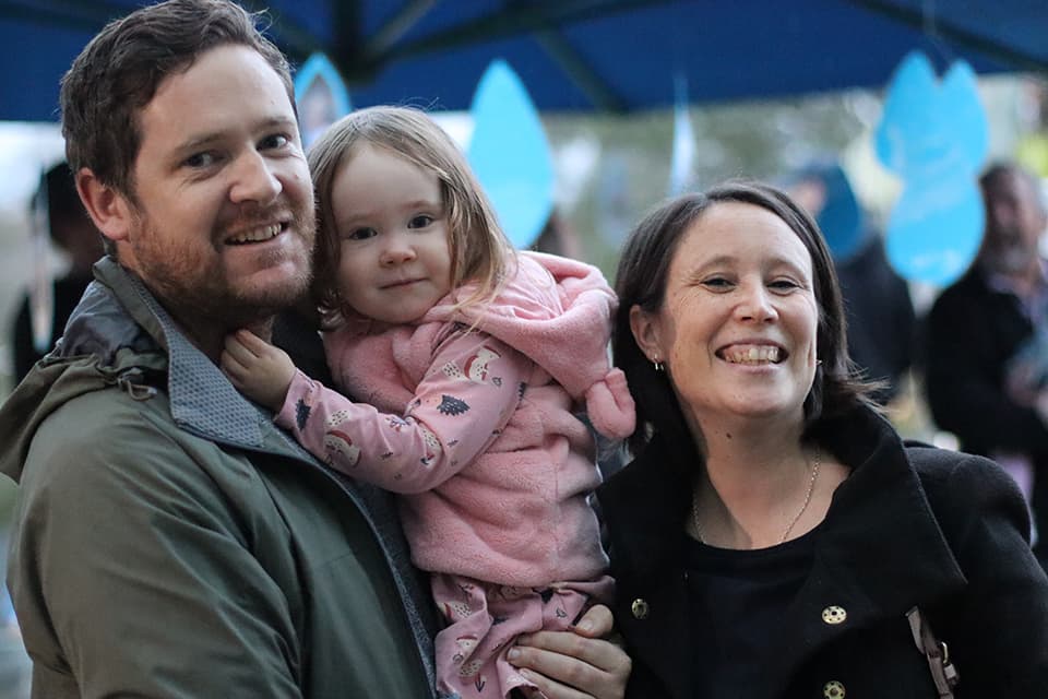 Family photo at Matariki event at daycare centre in Glen Eden