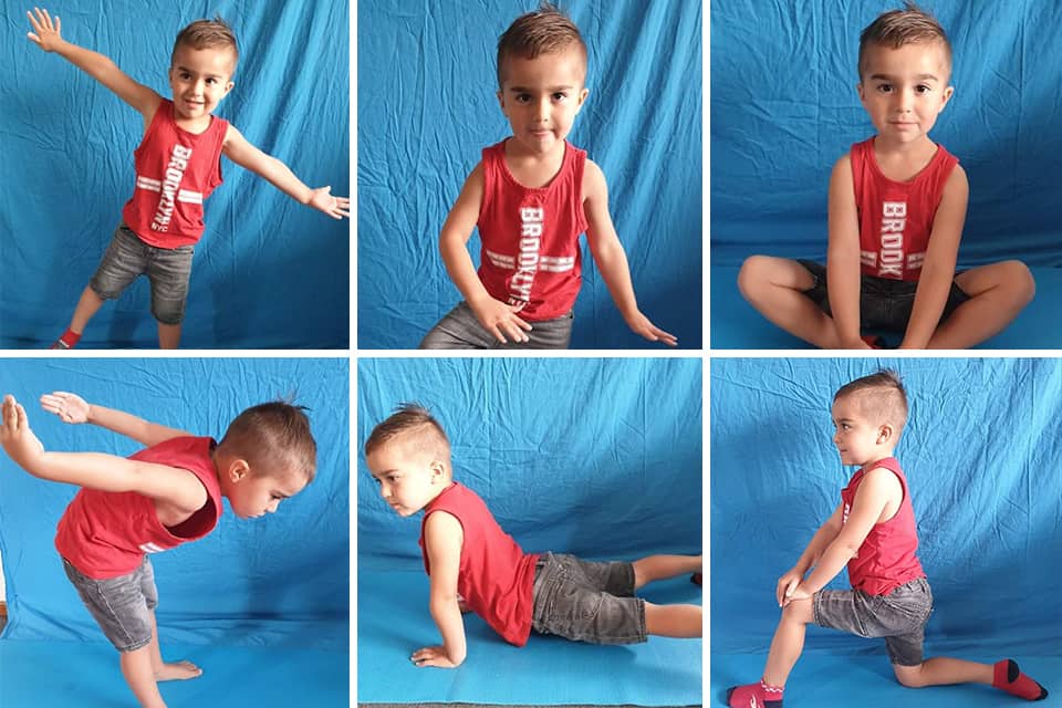 Young boy performing yoga poses